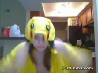 Perky girl In Pikachu Costume Masturbates With Vibrator