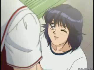 Two inviting hentai lesbians necking each other in bed