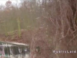 Charming Czech seductress fucks in car in public