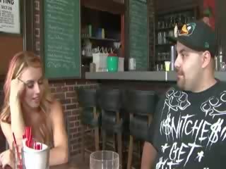 Woman X rated movie in the bar