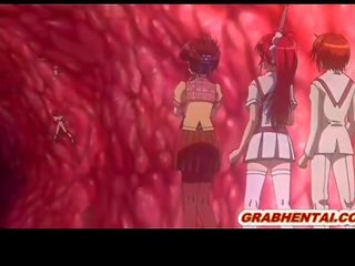 Roped hentai coeds gets squeezed her bigtits