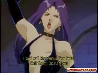 Cinci hentai fete inlantuit și grup poking de monsters