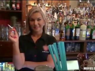 Bloke fucks and sperms barmaid in her bar