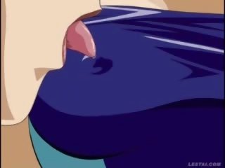 Lesbian hentai anime honey in swimsuit violated