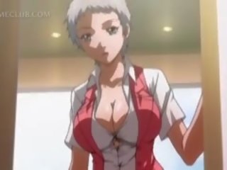 Shorthaired hentai sweetheart boobs teased by her grand gf