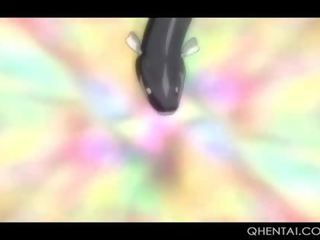 Choulostivý hentai dospívající mladý žena těší na koni phallus na the patro