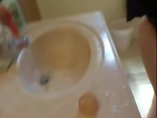 Super Handjob Cumshot By MILF Shaving Her Husbands Balls