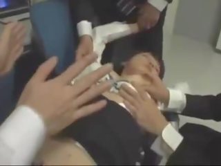 Unconscious kantor murid wedok fingered mouth fucked by her colleagues on the chair in the kantor