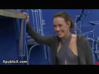 Bare brunette feature exposed and fucked in publik