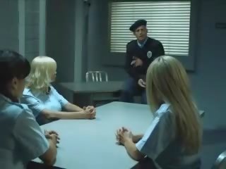3 terrific attractive stewardesses have fun with one member