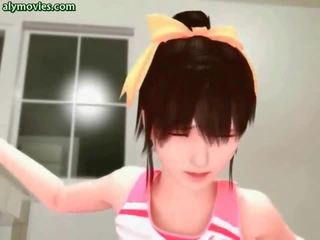 Asian animated goddess riding a johnson