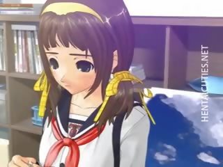Pigtailed 3d hentai tesoro prende fessura strofinato