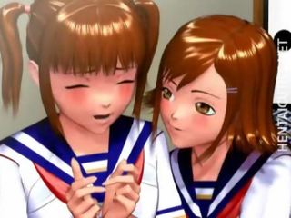 Kaks 3d hentai koolitüdrukud saab naelutatud