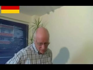 German grandpa prepares young mistress turned on