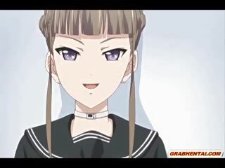 Prsatá hentai coed dostane shoved dildo a ruční dokud creampie