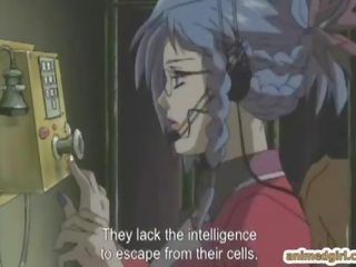 Chained hentai with a muzzle gets humiliated