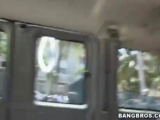 Attractive brunet banged on the bangbus