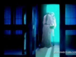 Naked hentai prisoner gets cunt teased in adult film experiments