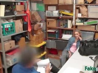 Petite tattooed blonde sucks off cock shortly after having magnificent sex with security guard