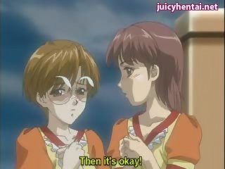 Anime lesbians rubbing and sharing a sik