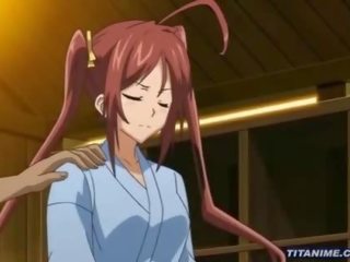 Redhead hentai damsel gets fondled on her grand bath