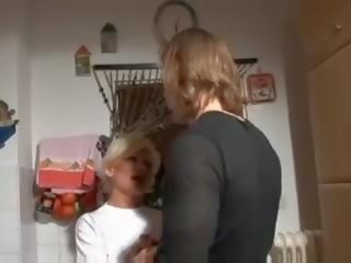 Superior blonde german granny banged in kitchen
