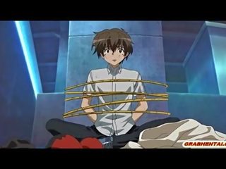 Roped Hentai schoolboy Watching Her lady Friends Gangbang By Bandits