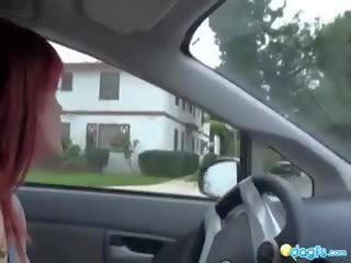 Redhead Emo car driving lustful