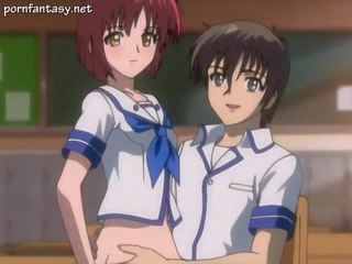 Tied up anime seductress tasting member