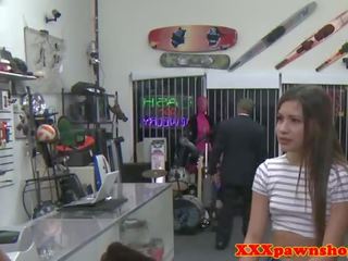 Longhair femme fatale fucks pawnbroker for awis