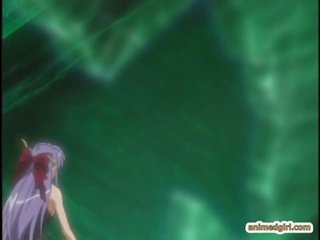 Caught anime gets squeezed her tits by tentacles