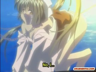 Chained Japanese hentai femme fatale pissing and humiliating