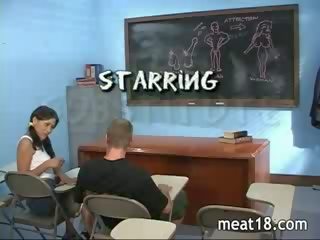 Two hotties getting their süýji dar assholes fucked in the class room