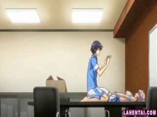 Hentai honey fondled and gives head