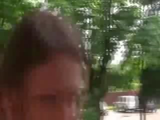 Lustful brunet puts his hard on in her mouth in an alley