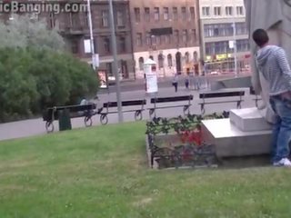 Delightful teen young female PUBLIC gangbang in front of a famous statue
