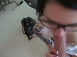Emo girlfriend gives head to a fat penis