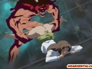Fascinating hentai γυναικείου ζουμερό μουνί χείλια είναι σφυροκόπησε με ένα demon