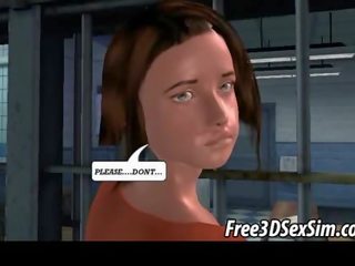 3D brunette prisoner gets fucked by an ebony stud