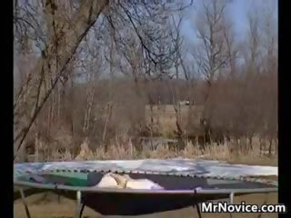Couple Have x rated clip Outdoors On A Trampoline
