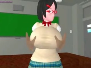 Animeeritud tütar koos massiivne tissid