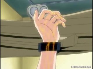 Terriefied Animation lassie in cuffs gets electicity shocks
