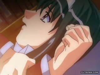 Lesbian hentai schoolgirls make out in library