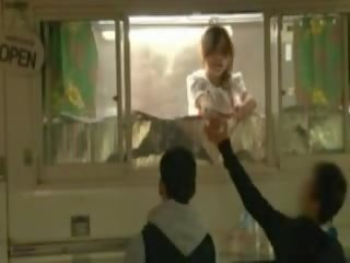 Oriental serving food gets porn toy on her Pussy