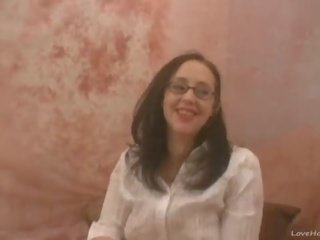 Nerdy amateur brunette gets down and dirty
