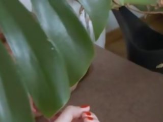 Russian lassie using huge glass toy