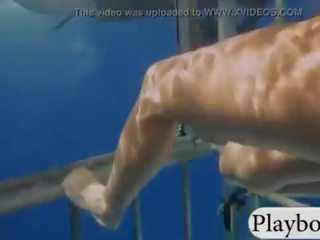 Okouzlující hotties swam s shark v the klec a snowboarding