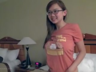 Pretty Busty Asian adolescent Fngers In Glasses