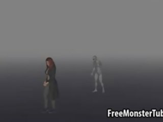 3d gyzyl saçly sucks pecker and gets fucked by a zombi
