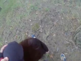 Man forced young sweetheart with long hair sucking pecker and fucking in the forest